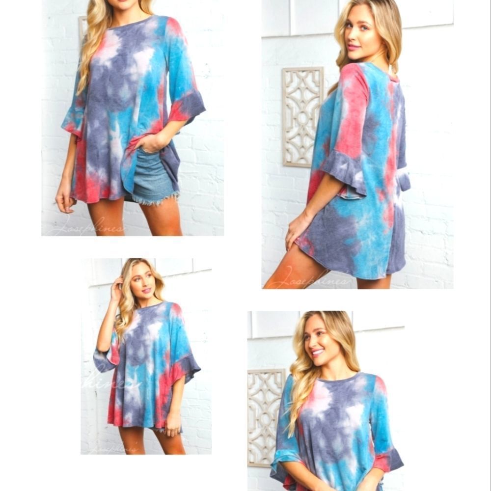 Women's Blue And Red Tie Dye Top